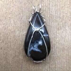 Dark Banded Agate w/ Geode Crystals Necklace Pendant